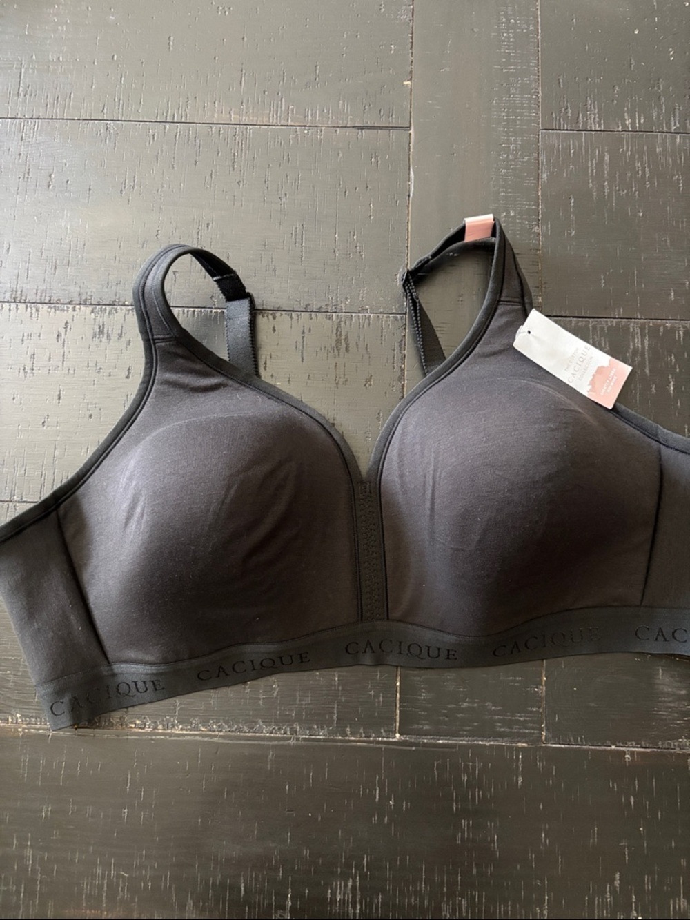 NWT Cacique Black Wireless Seamless Comfort Bra Size 46B